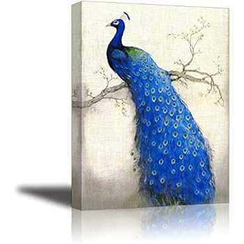 Peacock Wall Art Decor for Bedroom, PIY HD Beautiful Oil Painting Canvas Prints of Elegant Proud Peacock on Beige Pictures (1