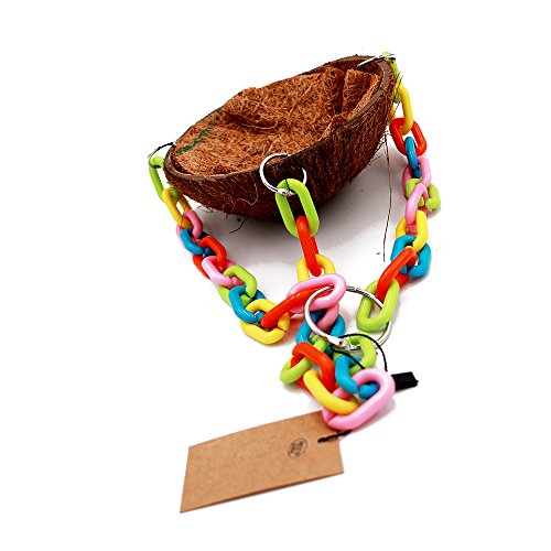 Borange Parrot Toy Bird Chewing Toys Natural Coconut Shell Bite Perch Colorful Cages for Pet Birds Conure Macaw Cockatiel Cockatoo Decorative Accessories