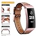 Mornex Leather Band Compatible with Fitbit Charge 3/ Charge 4, Replacement Genuine Leather Bands for Women Men(Pink Connector and Brown)