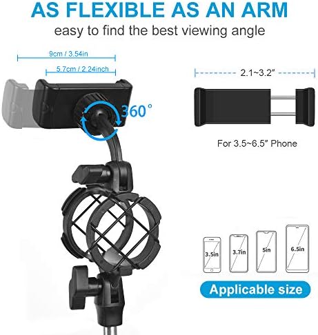Adjustable microphone stand holder for cellular phone mount.
