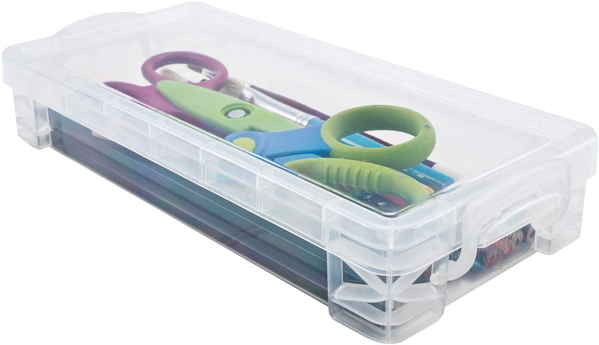 Super Stacker Pencil Box, 8.25 x 1.5 x 4 Inches, Clear, 1 Box (40309) : School Supply Boxes : Office Products