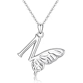 OHAYOO Initial Necklace 925 Sterling Silver Letter Pendant Necklace with Butterfly Angel Wings Initial Jewelry for Women Mom Daughter