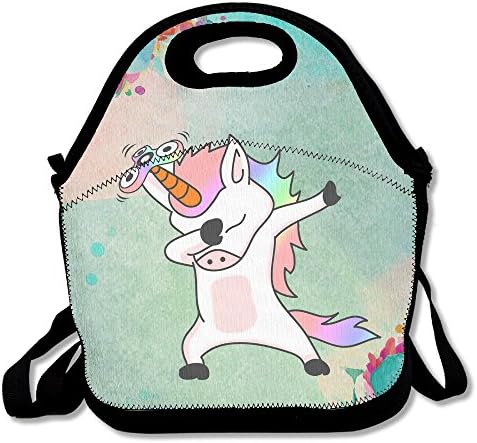 Unicorns Dabbing Top Lunch Boxes Waterproof Picnic Bento Boxes With Zipper And Adjustable Crossbody Strap Novelty