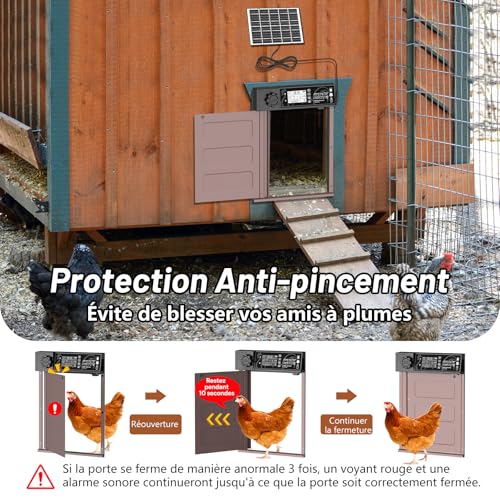 MASTERFUN Large Size Automatic Solar Chicken Coop Door with 7W Solar Panels, LCD Display, Automatic Aluminium Chicken Coop Door with Light Sensor, Timer, Anti-Pinch Function