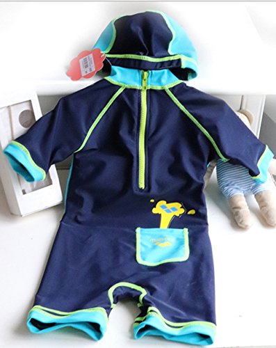 BANGELY Kids Baby Boy Summer Long Sleeve One Piece Rashguard Swimsuit Sun Protection Swimwear Size 3-4T (Dark Blue)