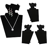 Coward 4 Pcs/Set Necklace Earring Set Display for Selling, Necklace Jewelry Holder Stand for Show, Beige Velvet Necklace Rack Organizer for Photography (Black Velvet)