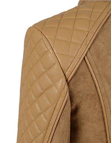 Chouyatou Women's Fashion Perfect Fit Faux Suede-Pu Leather Quilted Biker Jacket (Small, Camel)