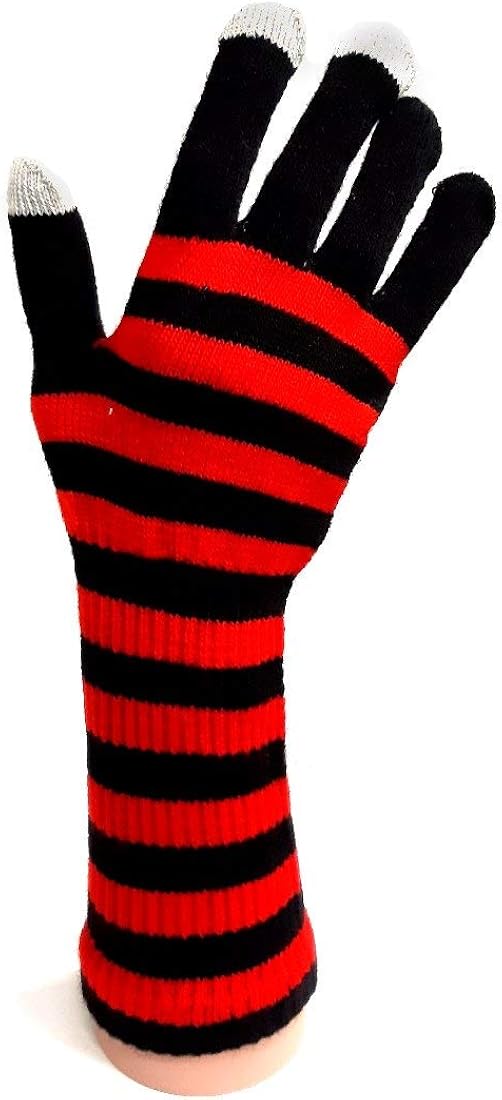 Long Knitted Gloves with Black and Red Stripe Amazon.co.uk Clothing