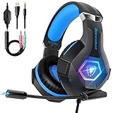 Gaming Headset for PS4, 2019 Latest Ultra Light Professional Gaming Headset, Stereo Surround with Noise Cancelling Soft Microphone RGB Multicolor Lighting, 3.5mm Jack for PS4 Xbox One PC Laptop iPad