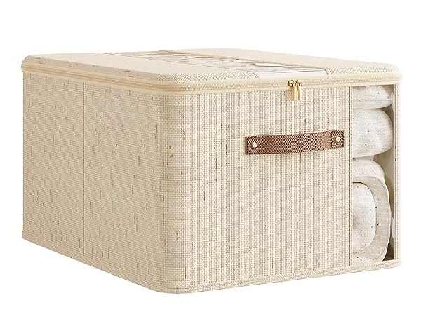 NEXBRILANT 3PCS STORAGE BINS, FOLDABLE STORAGE BASKETS LID CLEAR WINDOW FOR ORGANIZING TOYS, BOOKS, SHELVES, CLOSET, LARGE STORAGE BOX WITH ROPE HANDLES, STURDY ORGANIZER BINS (EXTRA LARGE)