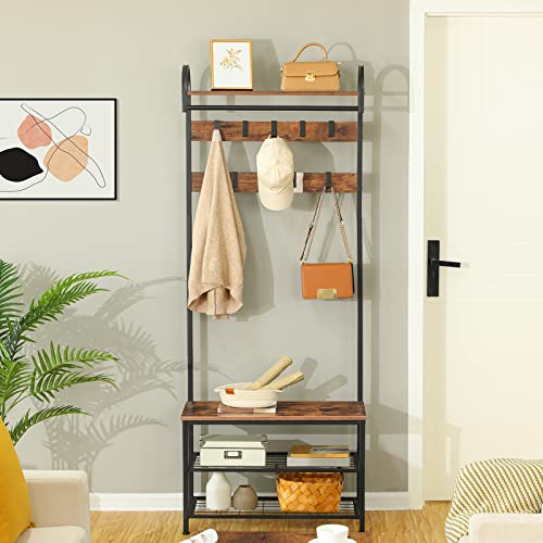 HOOBRO Coat Rack Shoe Bench, Hall Tree with Bench and Shoe Storage,Hall