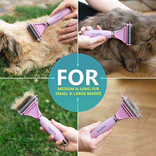 Furryfirst Dog Cat Grooming Tool Kit Thick Undercoat Dematting Brush & Shedding Combs Set for