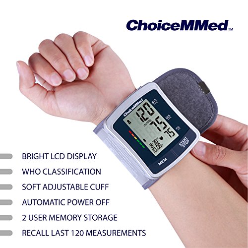 CHOICEMMED Wrist Blood Pressure Monitor - BP Cuff Meter with Display - Blood Pressure Machine up 5.3"-8.5" Wrists - Blood Pressure Tester Kit with Case - Blood Pressure Gauge with Memory - Thumbnail 3