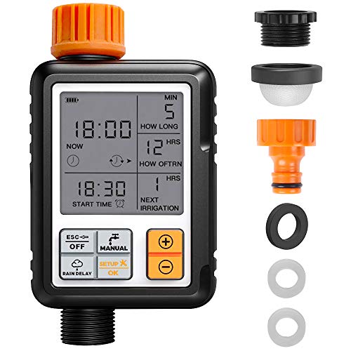 Programmable Water Timer,3" Large Screen/IP65 Waterproof/Child Lock Mode/Auto&Manual Mode/Rain Delay/Upgrade Material,Hose Timer Sprinkler Timer Faucet Digital Watering Timer for Garden Lawn