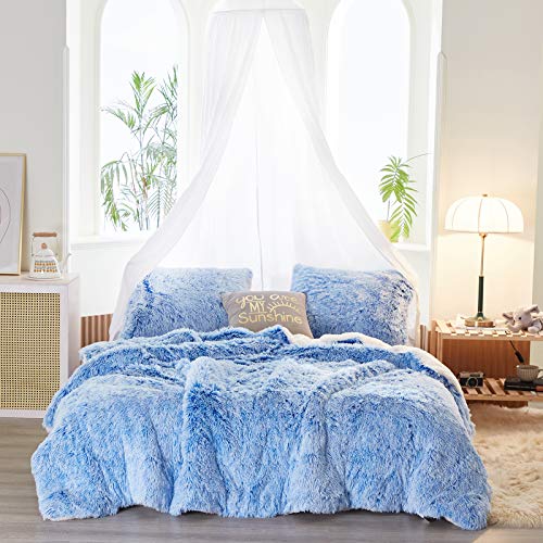 FlySheep Luxury Faux Fur Shaggy Fluffy Comforter Set Queen Size Mixed