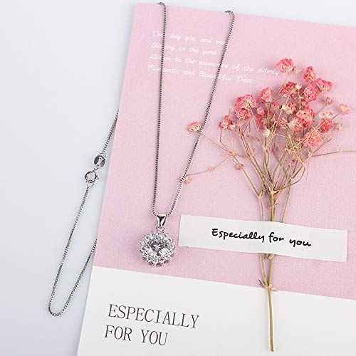 DOMEI Sterling Silver Pendant Necklaces for Women Girls, Jewelry for Mom Girlfriend Wife Friends with Sparkling Round Cubic Zirconia (The Sun)
