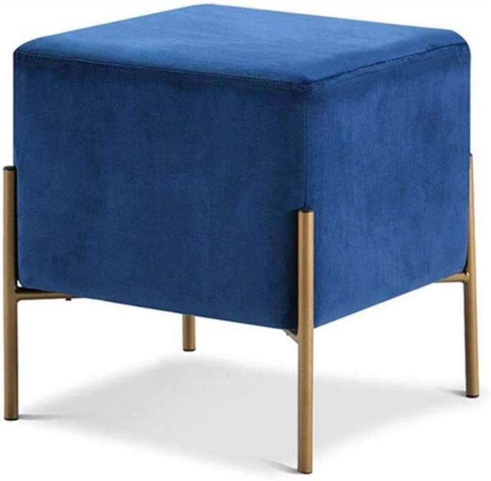 THBEIBEI Storage Benches Cube FootStool Shoe Bench Rest Bench Sofa Stool Gold Metal Legs Modern Pouffe Upholstered Stool Muti-Functional Ottoman Stool Seat (Color : Blue)