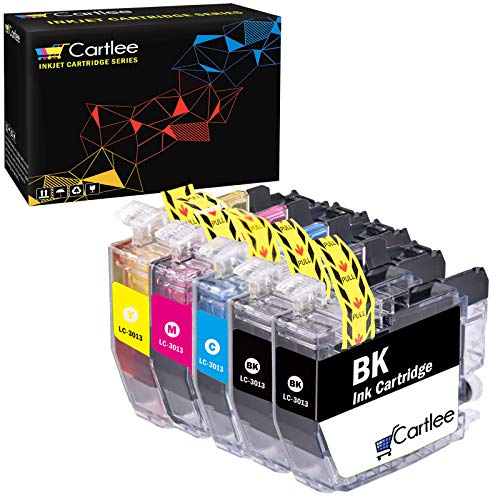 Cartlee 5 Set compatible High Yield Ink Cartridges Replacement for Brother LC-3013 for MFC-J491DW MFC-J497DW MFC-J690DW MFC-J895DW Inkjet printers (2 Black, 1 Cyan, 1 Magenta, 1 Yellow) LC3013 LC 3013