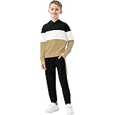 Babioboa Boy's 2 Piece Active Tracksuit Sets Color Block Long Sleeve Hoodie Sweatshirt & Jogger Pants for Boys Sizes 5-14