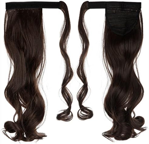 S-noilite 24 Inches Curly Medium Brown Wrap Around on Ponytail Clip in Hair Extensions Hairpiece Pony Tail