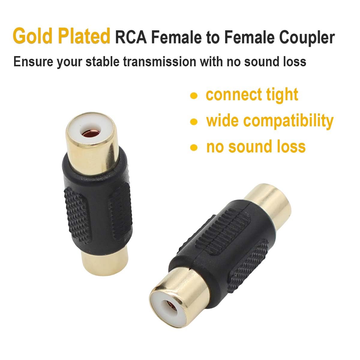 RCA Female to RCA Female Coupler Adapter 24-Pack Gold Plated for Phono, Speaker, RCA Cable, Amplifier
