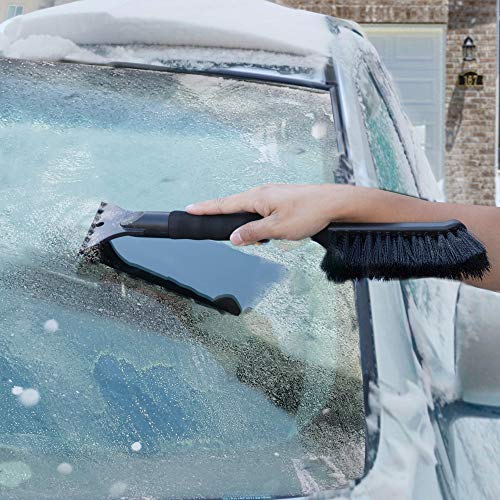 OxGord 2-in-1 Ice Scraper & Snow Brush - No Scratch w/Soft Bristle Best for Frost Remover & Broom Removal Tool - Auto Windshield Window Cleaning Kit - Heavy Duty Winter Car Accessories w/Grip Handle