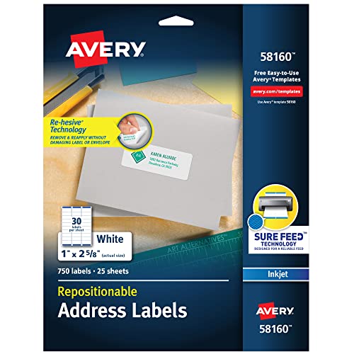 Avery Repositionable Printable Address Labels, Sure Feed Technology, 1" x 2-5/8…
