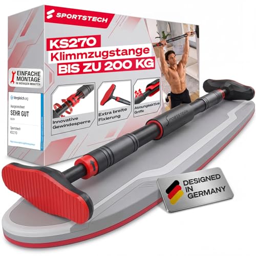 Klimmzugstange mit innovativer Gear-Lock Funktion | sicher & schnell ohne Schrauben im Türrahmen ansetzen | Indoor Pull Up Bar individuell anpassbar b