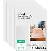 Cricut Printable Iron-On for Light Fabrics, 20 Sheets (8.5" x 11") - Print HTV Compatible with Inkjet Printers - for Joy Xtra