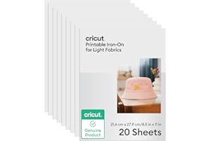 Cricut Printable Iron-On for Light Fabrics, 20 sheets (8.5" x 11") - Print HTV Compatible with Inkjet Printers - For Joy Xtra, Explore, & Maker Machines