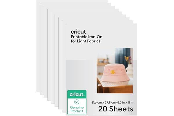 Cricut Printable Iron-On for Light Fabrics, 20 Sheets (8.5" x 11") - Print HTV Compatible with Inkjet Printers - for Joy Xtra