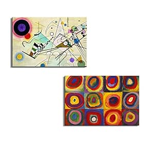 Famous Oil Painting Reproduction/Replica Set of 2 - Composition VIII & Color Study:Squares with Concentric Circles Canvas Prints Wall Art/Ready to Hang Wrapped Canvas - 16"x24" x 2 Panels