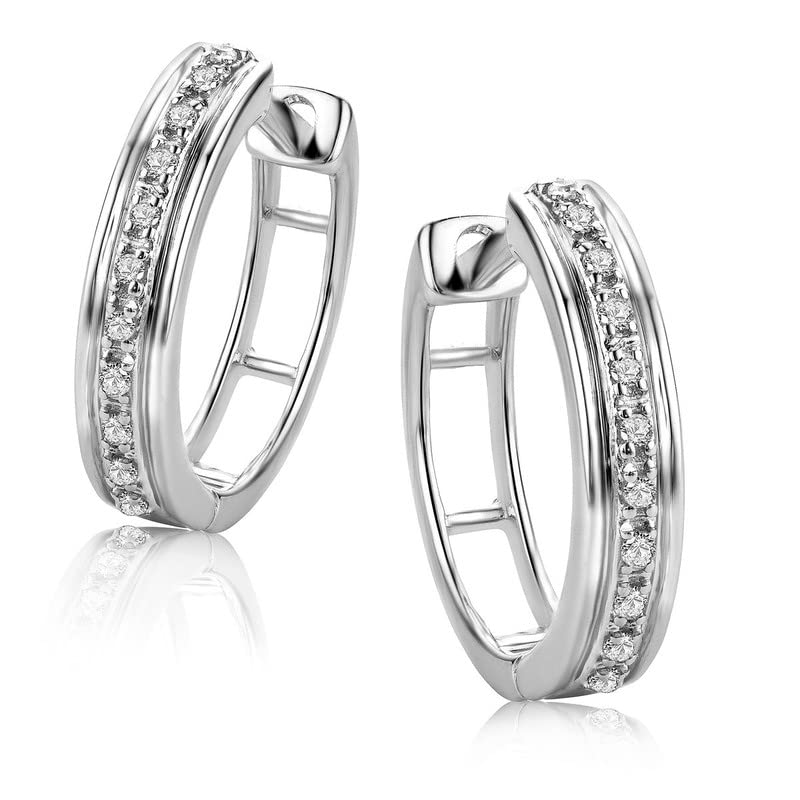 Orovi Gold Earrings for Women in 9 carat 375 White Gold with natural Diamonds - Hypoallergenic Jewellery - Handmade Hoops