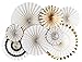 My Mind's Eye Paperlove Black Tie, Ivory, Black and Gold Double-Sided Party Fans and Confetti, Set of 8 Fans