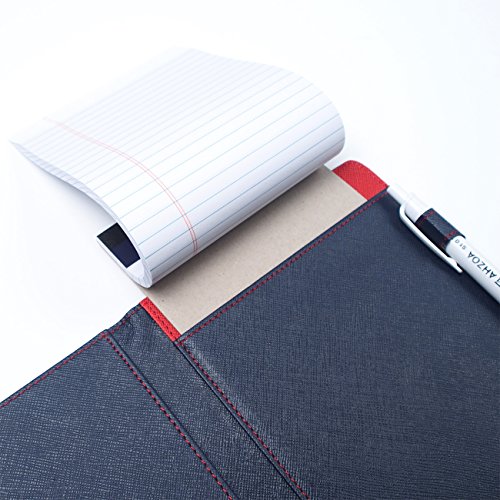 AHZOA 3 Pockets A5 Size Memo Padfolio S7 with Mechanical Pencil , Including 5 X 8 Inch Legal Writing Pad, Synthetic Leather Handmade 6.3 X 8.78 Inch Notepad Clipboard Holder (navy) - Thumbnail 5