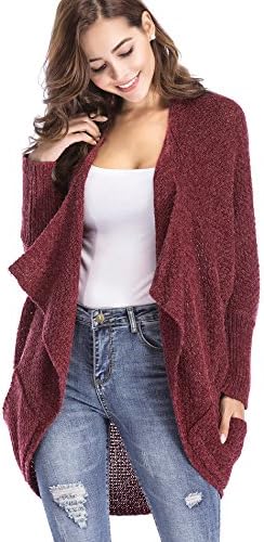 Yomoko Women’s Loose Open Front Sweater Long Batwing Sleeve Oversized Knitted Cardigan with Pockets
