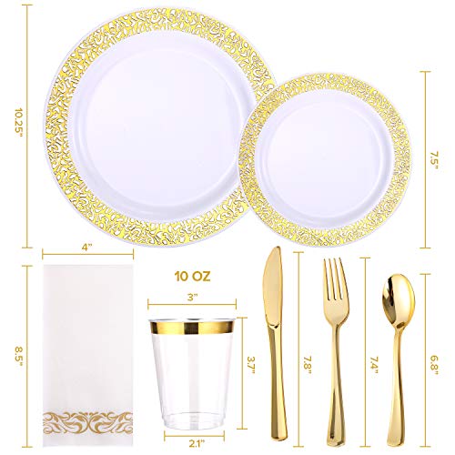 350 Piece Gold Dinnerware Set 50 Guest100 Gold Lace Plastic Plates50