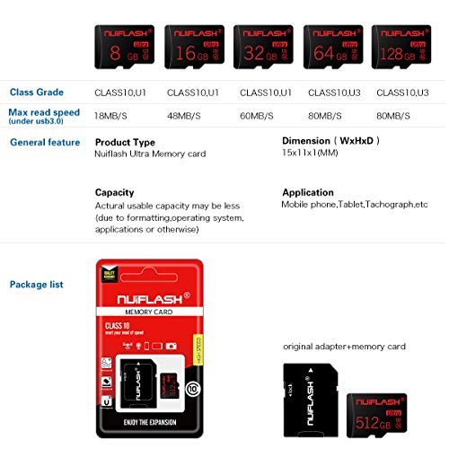 Micro SD Card 512gb with SD Card Adpter Micro SD Card/TF Memory Card