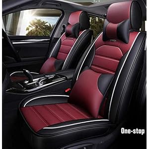 Car Seat Covers, 5-zits complete set universeel compatibel airbags for en achter ademende kwaliteit leer Comfort Kussen…