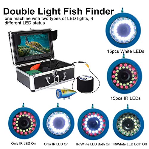 Ashata Appareil Photo Fish Finder, 50m Caméra De Pêche Sous-marine Hd 1000tvl Appareil Photo De Pêche Sous-marine, Détecteur De Poissons étanche De 30 Led Avec écran Couleur Tft De 9 Pouces(eu)