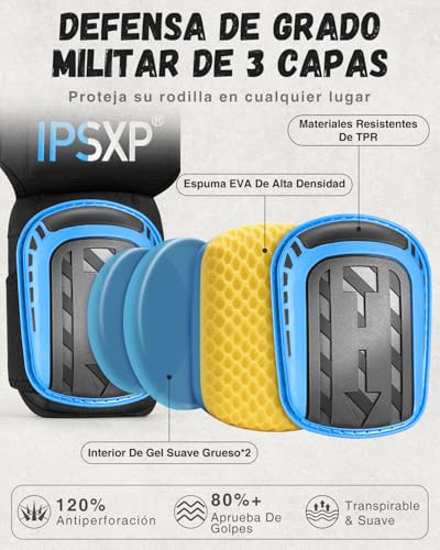 IPSXP Working Knee Pads, Professional Knee Pads for Work, Precision Gel Knee Pads, for Construction, Gardening, with Strong Double Straps and Easy Fixing