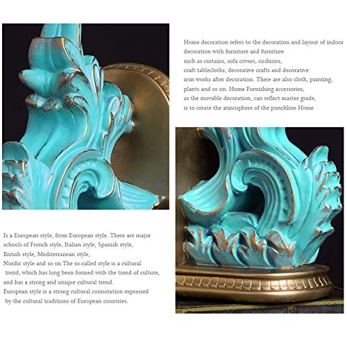 MAGO Abstract Bookends Hand-Carved Traditional Resin Bookends for Shelf Home Office Library Decoration, 1 Pair,Gold/Blue (Color : Blue)