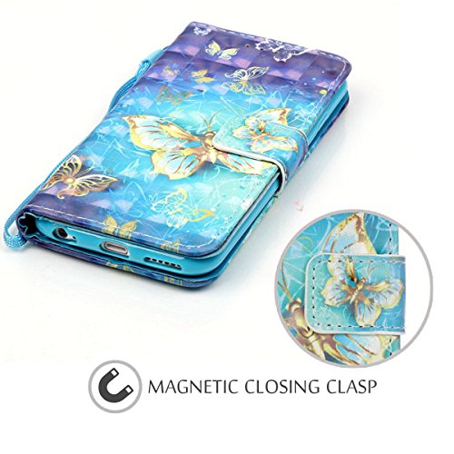 iPhone 6s Case, iPhone 6 Case, 6s Wallet Case, JanCalm [Wrist Strap] [Kickstand] [3D Painted] [Card/Cash Slots] Pattern Premium PU Leather Wallet Magnetic Flip Folio Cover + Crystal pen (Butterfly) - Thumbnail 4