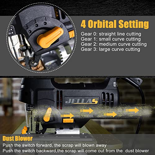 JigSaw, 6.7Amp Power Jig Saws with LED Light,10 Blades, 8003000 SPM