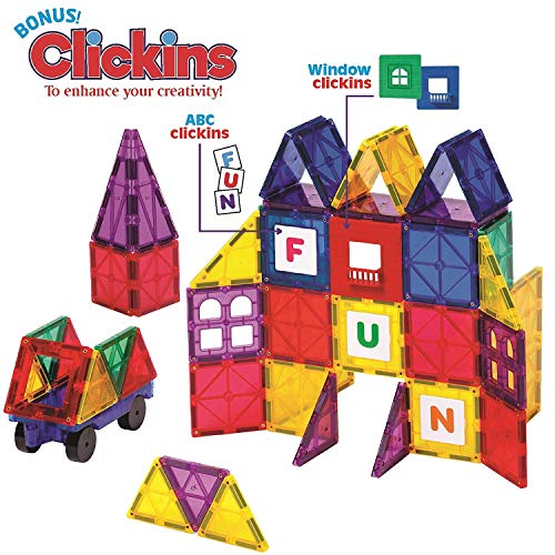 Playmags Magnetic Tiles for Kids, 60 Pc Magnet Blocks with ABC Click-ins, STEM Development Building Toys for Boys Girls & Toddlers