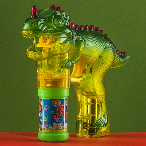 Prextex 2-Pack Dinosaur Bubble Gun Shooter Light Up Bubbles Blower with LED Flashing Lights and Sounds Dinosaur Toys for Kids, Toys Boys and Girls