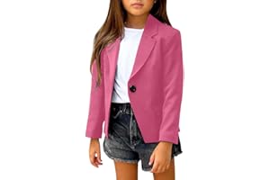 RRHSS Girls Solid Color Lapel Suit Coat Button Down Long Seelve Blazer Jacket