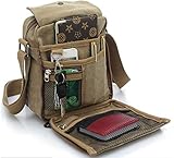 Men's Canvas Shoulder Messenger Rucksack Backpack School Travel Bag Satchel (Brown)(BP0040)