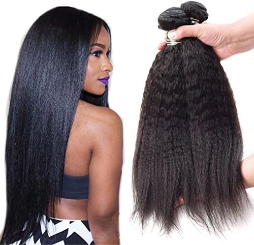 Star Show Hair Brazilian Virgin Hair Yaki Straight 3 Bundles Brazilian Kinky Straight Hair Extensions 100% Unprocessed Human Hair Weave Natural Black Color (100+/-5g)/bundle (8 10 12Inch)