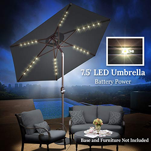 BenefitUSA 7.5' Patio Battery Lighted LED Umbrella Tilt Sunshade Garden Balcony Outdoor (Black)